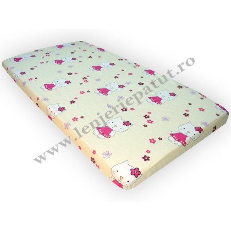 Cearceaf cu elastic pisica cu floricele crem