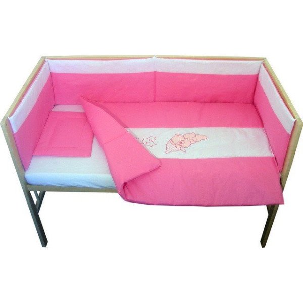 Lenjerie patut bebe brodat cu 5 piese roz