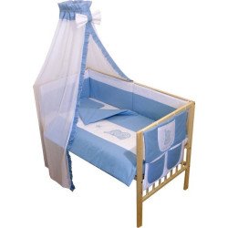 Lenjerie patut bebe brodat cu 7 piese albastru