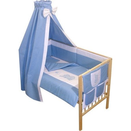 Lenjerie patut bebe brodat cu 7 piese albastru