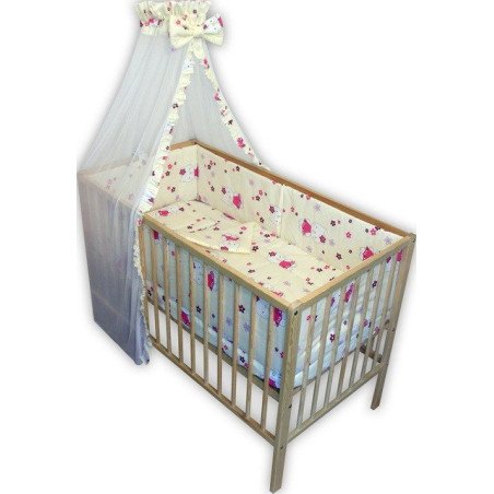 Lenjerie patut bebe cu 6 piese pisicuta crem