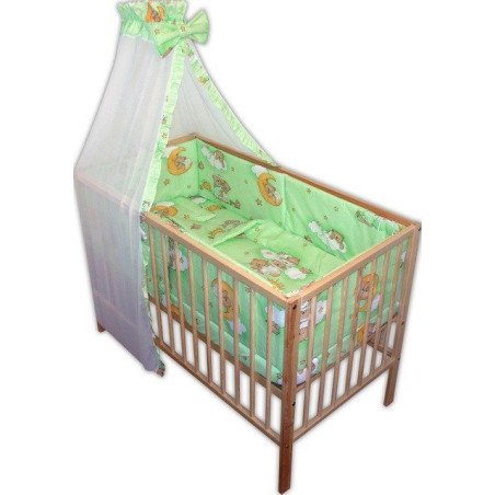 Lenjerie patut bebe cu 6 piese ursuletul somnoros verde cu baldachin din voal