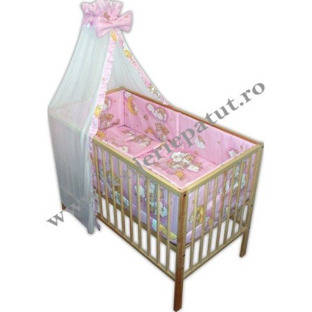 Lenjerie patut bebe cu 6 piese ursuletul somnoros roz